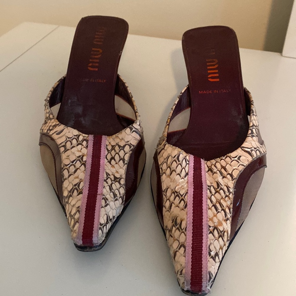 Authentic snakeskin Miu Miu slides with kitten heel